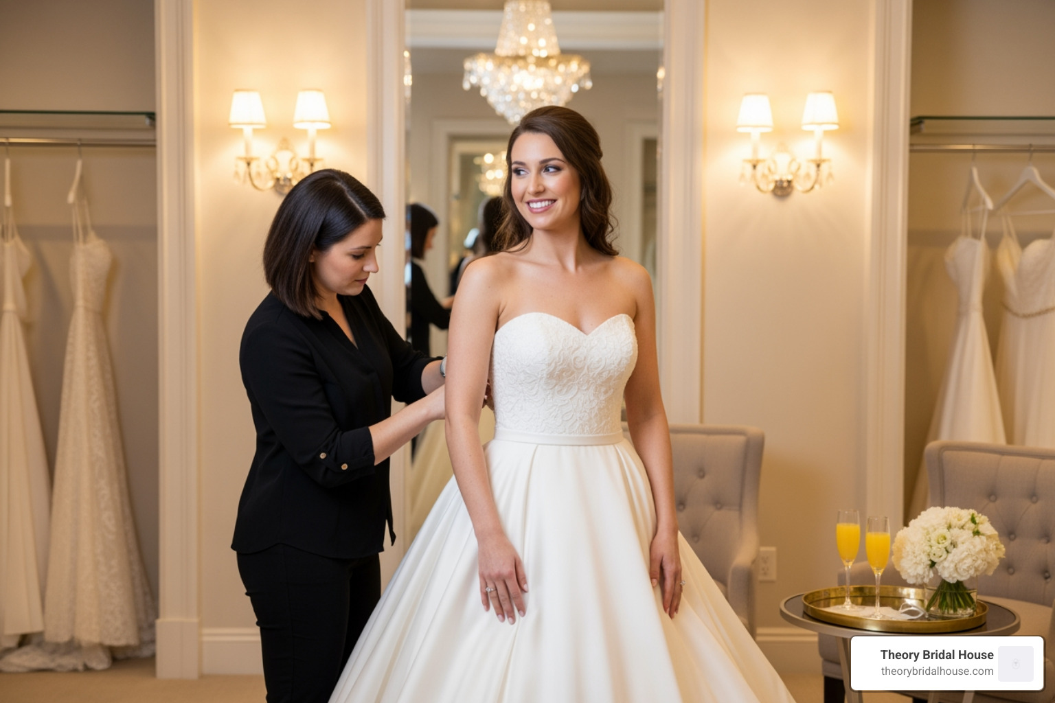 mimosa gown fitting experience bridal boutique Orlando strapless ballgown private fitting
