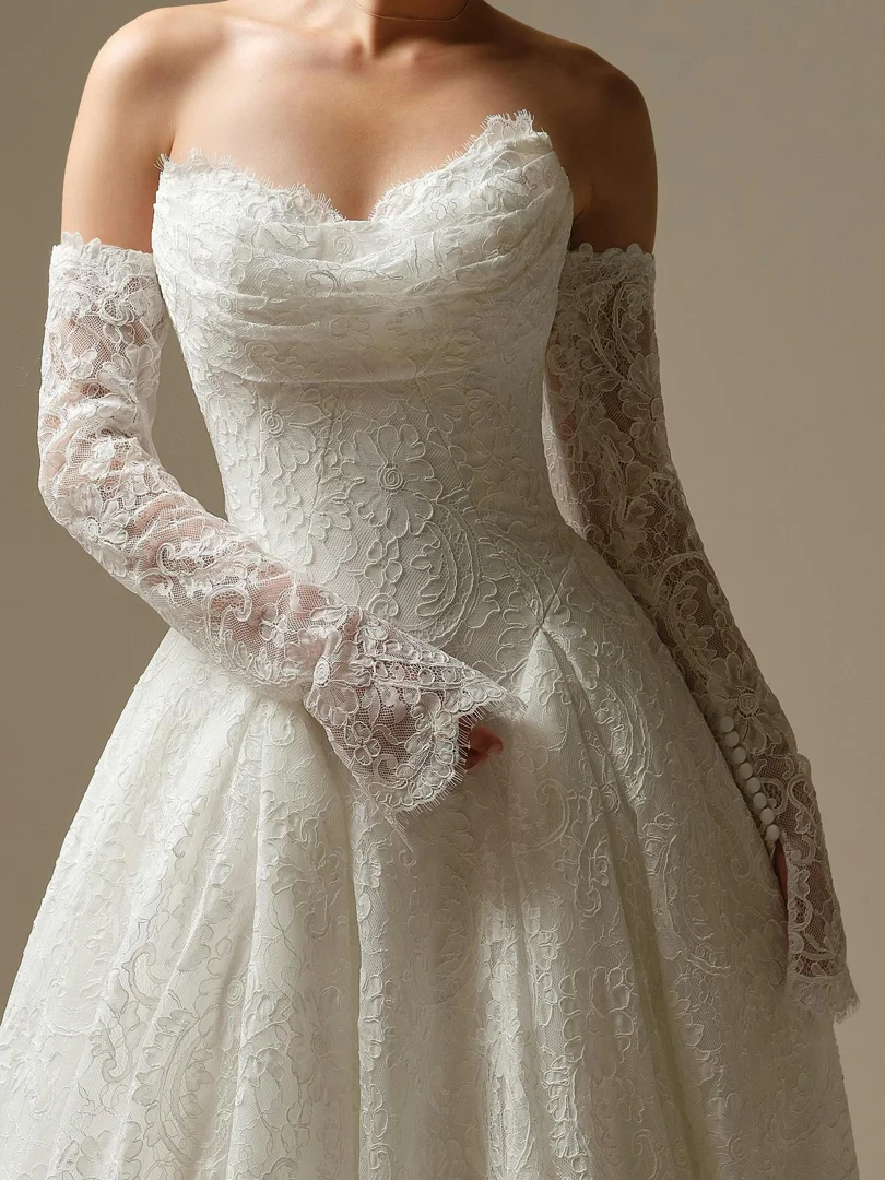 cap sleeve fit and flare wedding dress bride